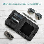 Car Sun Visor Organizer, Multi-Pocket Vehicle Sun Visor Storage Pouch with Sunglasses Clip, Auto Interior Sunshade Eyeglasses Card Holder Organizers, Universal for SUV Sedan Truck (Black)