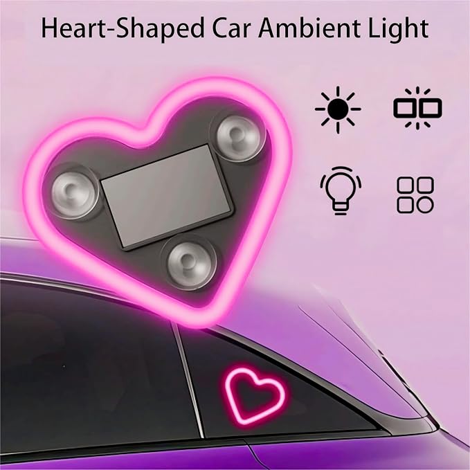 Car Solar Heart LED Light, Solar Powered Wireless LED Triangle Heart Shape C-Pillar Ambient Neon Light, Valentine's Day Romantic Car Interior Decor Accessory (Lake Blue*1)