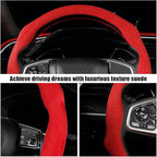 Mandark Car Steering Wheel Cover, Suede Sport Vehicle Steer Wheel Protector Fitting 15 Inch, Non-Slip Comfortable Automotive Interior Decoration Accessories, Universal for Most Cars (Red)
