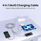 USB C Multi Charging Cable, Dual Type C Cable 1Pack 5FT, USB C Splitter with 4 Type-C Connectors,4 in 1 Multiple Nylon Braided Cable Compatible with iPhone 15 Pro Max/Galaxy/Tablets/Google.