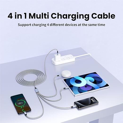 USB C Multi Charging Cable, Dual Type C Cable 1Pack 5FT, USB C Splitter with 4 Type-C Connectors,4 in 1 Multiple Nylon Braided Cable Compatible with iPhone 15 Pro Max/Galaxy/Tablets/Google.