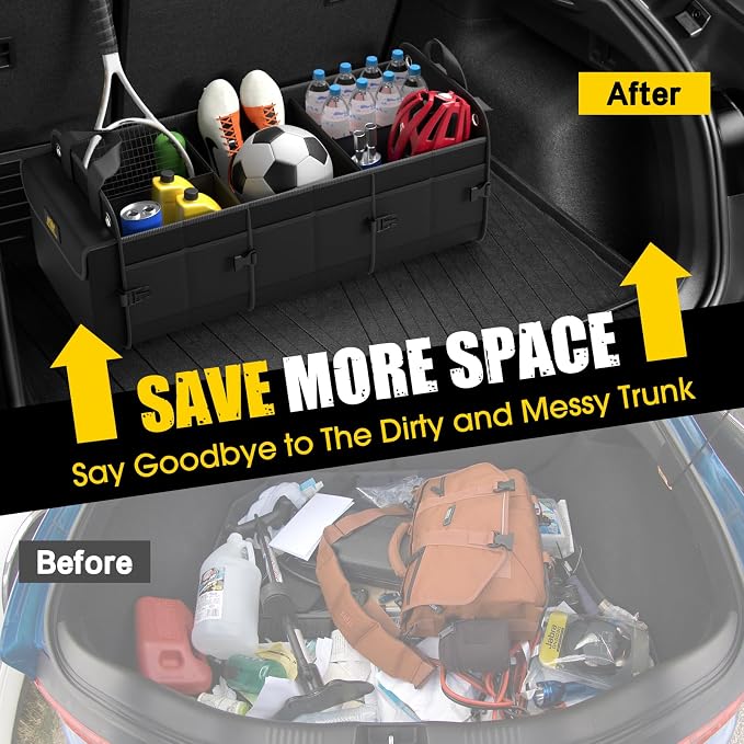 Car Trunk Organizer for SUV, 100L, Premium Material, Black | Collapsible Heavy Duty Large Car Organizer, Sturdy Trunk Storage for Car with Adjustable Straps and Non Slip Bottom