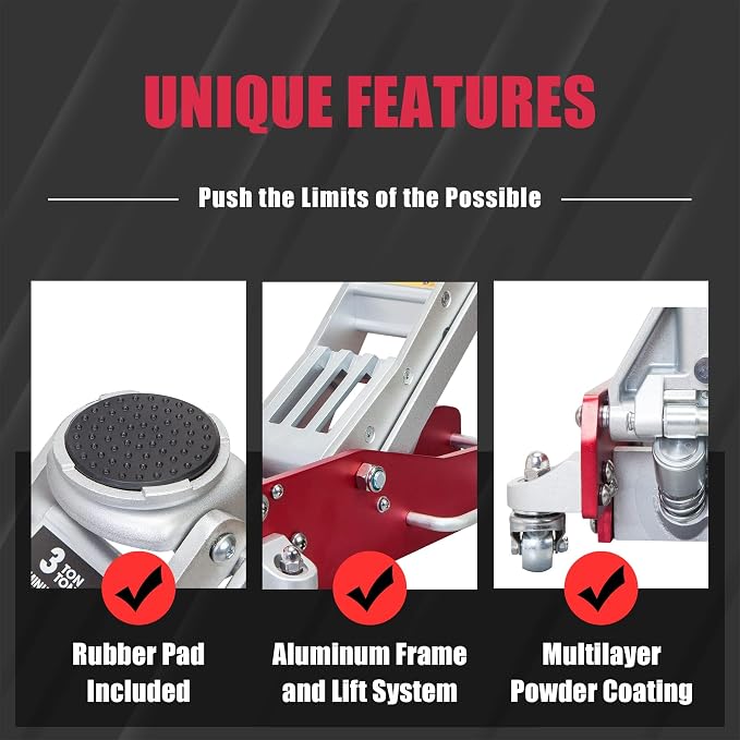 Floor Jack 3 Ton,Full Aluminum Ultra Lightweight Low Profile Car Jack with Dual Piston Quick Lift Pump,Hydraulic Racing Floor Jack for Vehicle,6,000 lb Capacity,Red