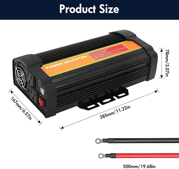 3000W Power Inverter 12v Inverter to 110V DC to AC Converter, 2 x AC Outlets and 2 x 2A USB Car Adapter Power inverters for Vehicles Camping Outdoor Yacht RV