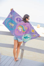 Kids Beach Towel - 100% Cotton Super Soft Absorbent Bath Towel, 28" x 58" Inch Lightweight for Travel, Official Licensed Product, Multi - Unicorn Academy