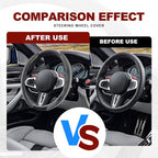 Universal Fit Carbon Fiber Steering Wheel Cover, Segmented Steering Wheel Protector, Carbon Fiber Anti-Skid Steering Wheel Cover Car Interior Accessories (2 Pcs Black)