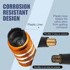 Tire Valve Stem Caps - (5 Pack) Tire Air Caps Metal with Plastic Liner Corrosion Resistant Leak-Proof for Car Truck Motorcycle SUV and Bike Orange