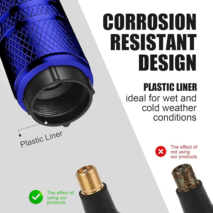Tire Valve Stem Caps - (4 Pack) Premium Metal Air Caps with Plastic Liner, Durable, Corrosion Resistant and Leak-Proof, Universal Fit for Cars, Trucks, Motorcycles, and Bikes - Blue