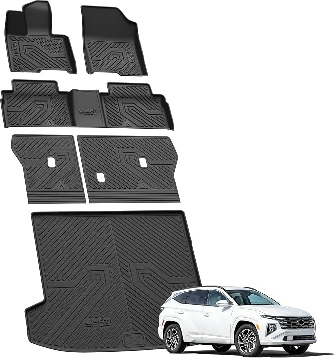 Floor Mats & Cargo Mat with Seatback for Hyundai Tucson PHEV 2026 2025 2024 2023 2022, All Weather TPE Floor Liners Custom Fit Tucson 2022-2026, 1st & 2nd Row & Trunk Mat with Backrest