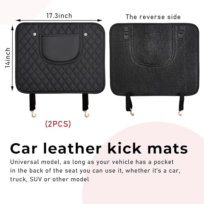 2 PCS Car Kick Mats, Leather Back Seat Protector with Storage Bag, Waterproof Automotive Backseat Cover Pad Prevent Kids Dirt Mud and Scratch, Interior Car Accessories(Black & Black)
