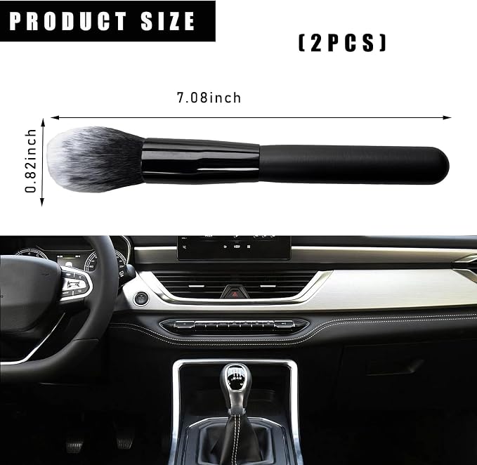 2PCS Car Interior Dust Brush, Soft Scratch Free Auto Detailing Brushes, Universal Vehicle Interior Cleaning Tool for Automotive Dashboard, Air Vents, Leather (Long Black & White)