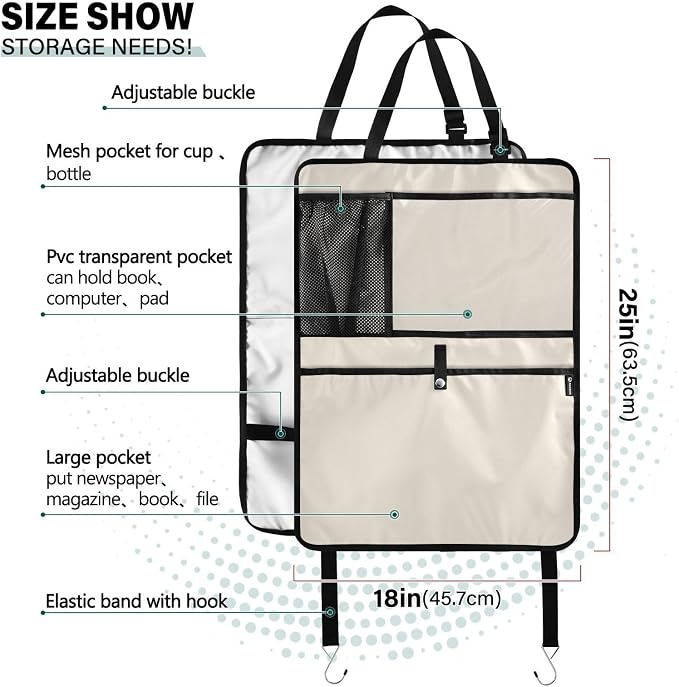Beige Car Seat Organizer for Kids Backseat Kick Mat with Adjustable Strap Back of Seat Protectors for Car Vehicle SUV 2 Pcs