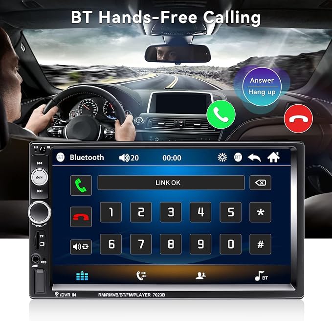 7" Double Din Car Stereo Audio Bluetooth MP5 Player USB FM Multimedia Radio+ 4 LED Mini Backup Camera with Steering Wheel Remote Support Mobile Phone Synchronization (Used in Android/iOS)