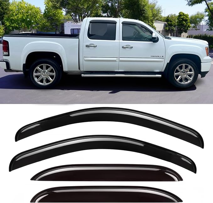 Window Visors Rain Guards Deflectors for 07-13 Chevy Silverado/GMC Sierra 1500, 07-14 Silverado/Sierra 2500HD 3500HD Crew Cab/Avalanche/Suburban/Yukon XL,Window Wind Deflectors Vent Shade 4-PCS Set