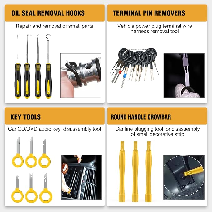 330Pcs Trim Removal Tool, Auto Push Pin Bumper Retainer Clip Set Fastener Terminal Remover Tool Adhesive Cable Clips Kit Car Panel Radio Removal Auto Clip Pliers, Yellow