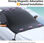 Car Windshield Sun Shade, Thickened Windshield Snow and Sun Cover with Side Window & Rearview Mirror Protector, Scratch-Resistant Aluminum Foil Sun Shade with Anti-Theft Straps (Black)