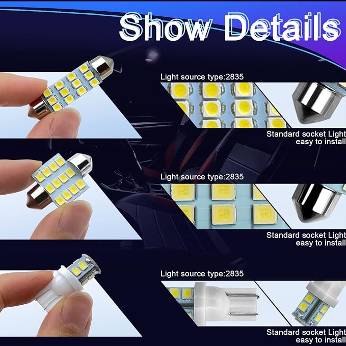 Interior Car Lights, Car Led Bulb, LED Interior Replacement Bulbs of 24 Sets for Interior Map Dome Lights and License Plate Courtesy Lights