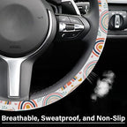 Boho Rainbow Steering Wheel Cover, Cute Print Steering Wheel Cover Protector, Ultra Thin Breathable Non-Slip, Car Accessories for Women, for Steering Wheel with a Diameter of 14.5"-15"