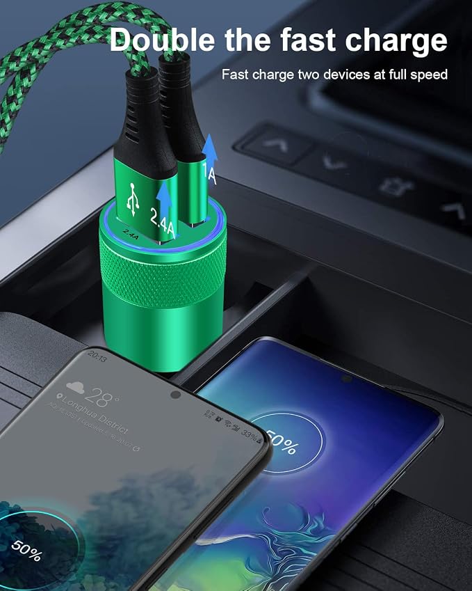 Dual Port Car Phone Charger, [2Pack] 3.4a Fast Charge USB Cargador Carro | Lighter Adapter Cigarette Auto Power Adapter Block for iPhone, Samsung Galaxy, Google Pixel, LG, Motorola, GPS, LED Light Car