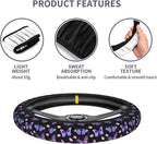 Purple Butterfly Steering Wheel Cover 15 Inch with 2 Pieces Car Coaster | Anti-Slip Breathable Universal for Car Steering Wheel Covers Suitable for Men Women