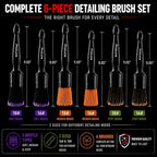 6PCS Car Detailing Brush Set - 2 Boar Hair Brushes, 2 Ultra Soft No-Scratch Brushes & 2 Medium Detail Brushes for Car Interior & Exterior Cleaning | Car Detailing kit