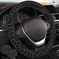 Cheetah Leopard Steering Wheel Cover - Black Cheetah Leopard Animal Print Steering Wheel Cover for Women Anti-Slip Universal Breathable 14-15-in 2 Car Cup Coasters for Men Women