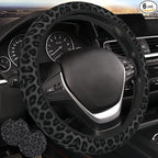 Cheetah Leopard Steering Wheel Cover - Black Cheetah Leopard Animal Print Steering Wheel Cover for Women Anti-Slip Universal Breathable 14-15-in 2 Car Cup Coasters for Men Women
