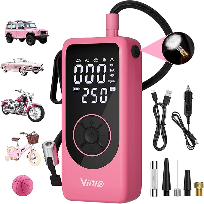 Tire Inflator Portable Air Compressor, 6000mAh Battery with Cigarette Lighter Adapter, 90W Fast Inflation, 6 Modes, Digital Display, Storage Bag & Handle, for Car Tires, Bike, Motorcycle, Ball