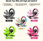 5 Pcs Fuzzy Cow Print Car Accessories Set, Soft Fluffy Plush Steering Wheel Cover, Center Console Armrest Pad & Rearview Mirror Cover - Interior Decorations for Women,Universal Fit (Pink Cow)