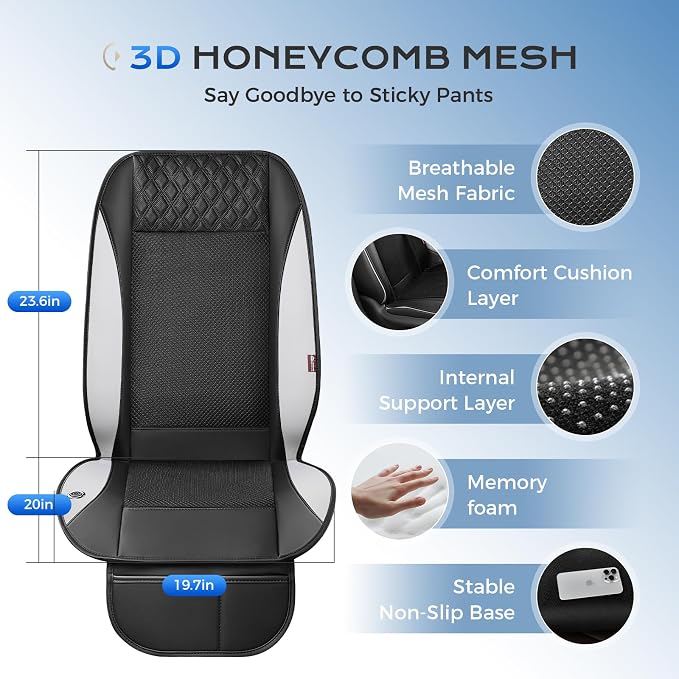 Coverado Cooling Car Seat Cover, Ventilated Seat Cushion with 3-Speed Adjustable Airflow, Gray Breathable Universal Seat Pad for Car SUV Truck Van