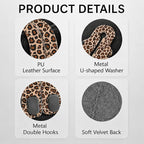 Cute Leopard Car Seat Back Storage Headrest Hooks for Purses & Bags – 2PCS PU Leather Dual Metal Hooks, Backseat Organizer Accessories