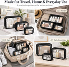 Clear TSA Approved Toiletry Bag - 3-Pack (Large, Small & Mini) Clear Makeup Cosmetic Bag with Zipper, Quart Size Travel Essential Organizer for Women, Car Bag Organizer & Car Organization Essentials