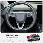 Carbon Fiber Leather Steering Wheel Cover for Tesla Model 3/Y 2016-2025 2026 Juniper/Highland, Non-Slip Breathable Steering Wheel Protector for Tesla Model 3/Y Accessories 2026