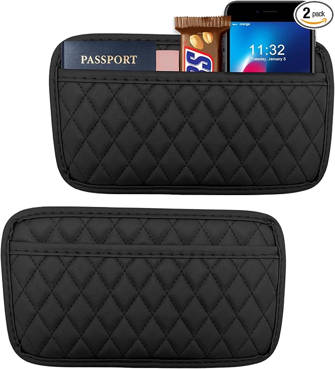 2PCS Car Side Pocket Organizer, Leather Auto Seat Storage Bag for Cell Phone Sunglasses, Waterproof Document Holder Tray Pouch for Vehicle Seat Gap Filler, Car Accessories (Large)