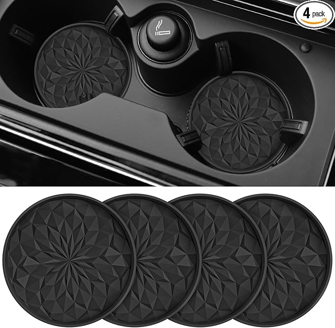 ME.FAN Car Coasters for Cup Holders [4 Pack] - 2.75In Silicone Auto Mug Mats - Universal Non-Slip Recessed Car Interior AccessoriesBlack