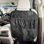 Car Seat Back Organizer – Heavy-Duty Kick Mat w/Mesh Storage Pockets, Bottle Hook – UV-Resistant Hardware – Waterproof Backseat Organizer for Kids & Pets – Fits SUVs, Trucks, Cars – Black