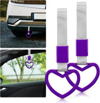 2 Pcs Heart Shaped Car Handle Strap – JD M Drift Charm Rear Bumper Warning Ring Decor for Car Interior Exterior, Subway Bus Handle Accessory, Cute Heart Car Decor Gift for Drivers (Purple-Silver)