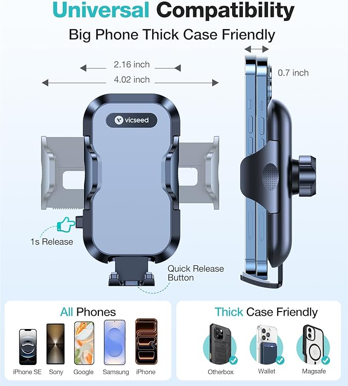 Upgrade Ultra Stable Car Phone Holder Mount【Double Lock Metal Clip】 Universal Air Vent Phone Mount,Mobile Cell Phone Holder for Your Car,for iPhone 17 Pro Max 16 and All Phone