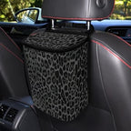 Black Leopard Print Car Trash Can with Lid, Leak Proof Auto Trash Bag Hanging Vehicle Garbage Can Multipurpose Storage Container for Back Seat Road Trip