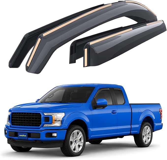 Goodyear Shatterproof in-Channel Window Deflectors for Ford F150 2015-2020 SuperCab (fit for Ford F250-F550 17-25) Rain Guards,Window Visors for Cars,Vent Deflector, Car Accessories, 4pcs - GY003419LP