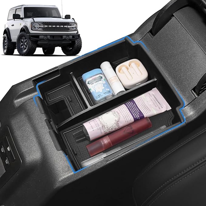 2026 Upgrade Center Console Organizer fit for 2025 2026 Ford Bronco 4 Door Bronco Center Console Storage with Rubber Mats for Ford Bronco 2025+ Storage Accessories|Not for 2 Dooor/Manual/Sport Model