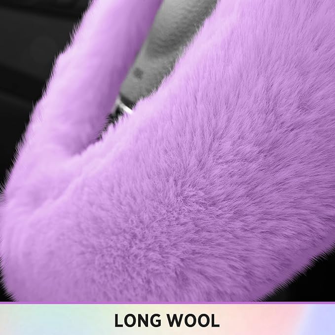 Steering Wheel Cover, Fluffy Car Wheel Covers for Women/Girls/Ladies，Soft Wool Fur Steering Wheel Protector, Universal 14 1/2 inches to 15 inches - Purple