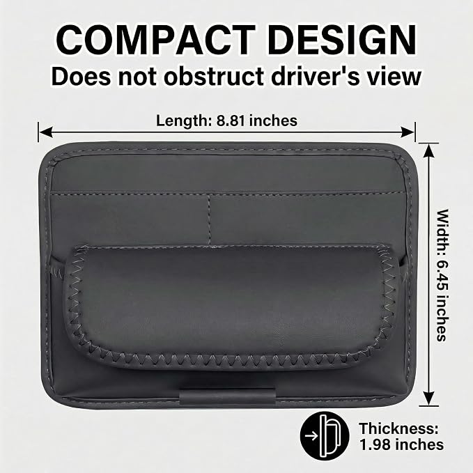 Car Visor Organizer – Sun Visor Storage Pouch Holder for Vehicle Truck SUV, PU Leather Auto Interior Accessories for Registration Document, Gas Card & Sunglasses, Universal Fit (Black)