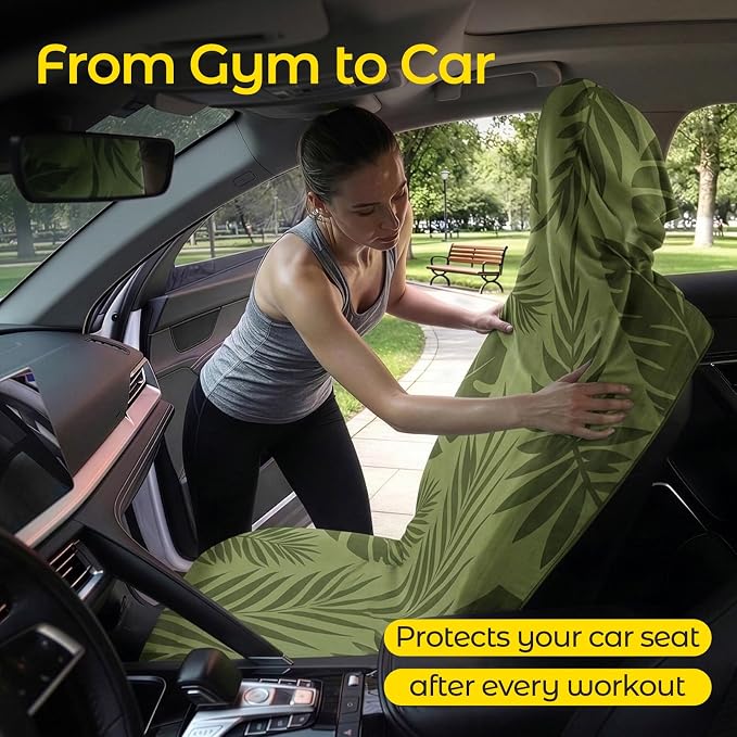 Car Seat Towel Cover - Sweat Absorbing Microfiber Towel for Car Seat After Gym, Workout & Beach - Washable Seat Protector, Universal Fit for Cars, Trucks, SUVs - Palm 2 Pack