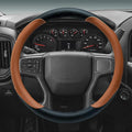 Leather Steering Wheel Cover for Chevy Silverado 1500 2500 3500, 14.5-15 inches Car Steering Wheel Cover with Non-Slip Breathable (Brown)