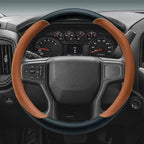 Leather Steering Wheel Cover for Chevy Silverado 1500 2500 3500, 14.5-15 inches Car Steering Wheel Cover with Non-Slip Breathable (Brown)