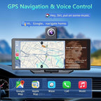 10.26" Wireless Portable Carplay Screen CarPlay & Android Auto Car Stereo 360 Rotation 4K Dash Cam 1080p Rear Camera Mirror Link Voice Control GPS Navigation(SD Card Excluded)