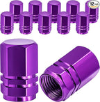 12PCS Tire Valve Stem Caps, with Rubber O-Ring, Corrosion Resistant Leak-Proof, Aluminum Alloy Universal Wheel Valve Covers for Cars, SUV, Trucks, Bikes, Motorcycles, Bicycles(Purple)