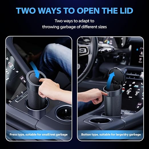 Car Trash Can Cup Holder with Lid, Cup Holder Trash Can for Car, Mini Vehicle Garbage Bin for Cup Holders and Door Pockets, 30 Bags, Black