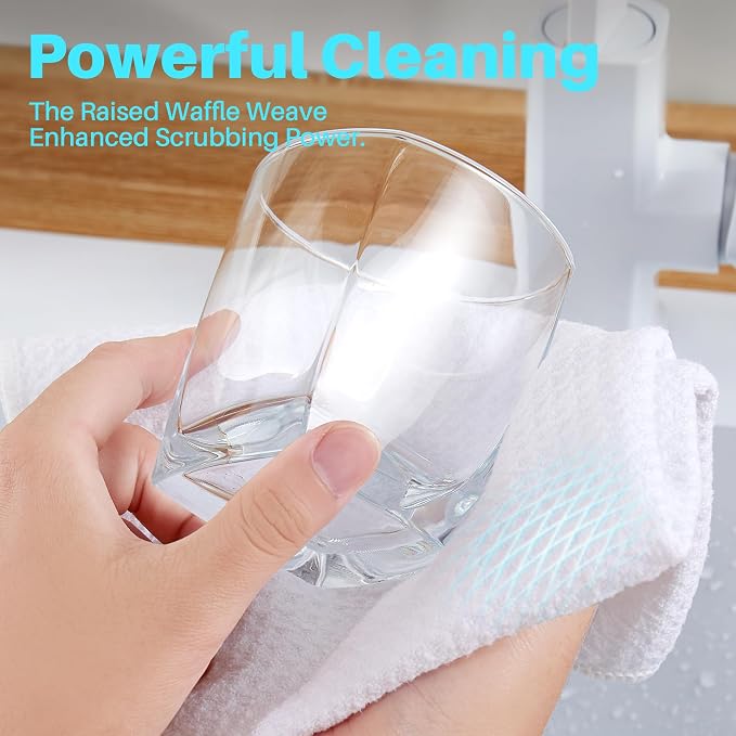 Microfiber Waffle Weave Cleaning Cloth,Highly Absorbent Kitchen Towels,Quick Drying Lint Free Dish Towels for Kitchen,9 Pack,White,10 x 10 inch